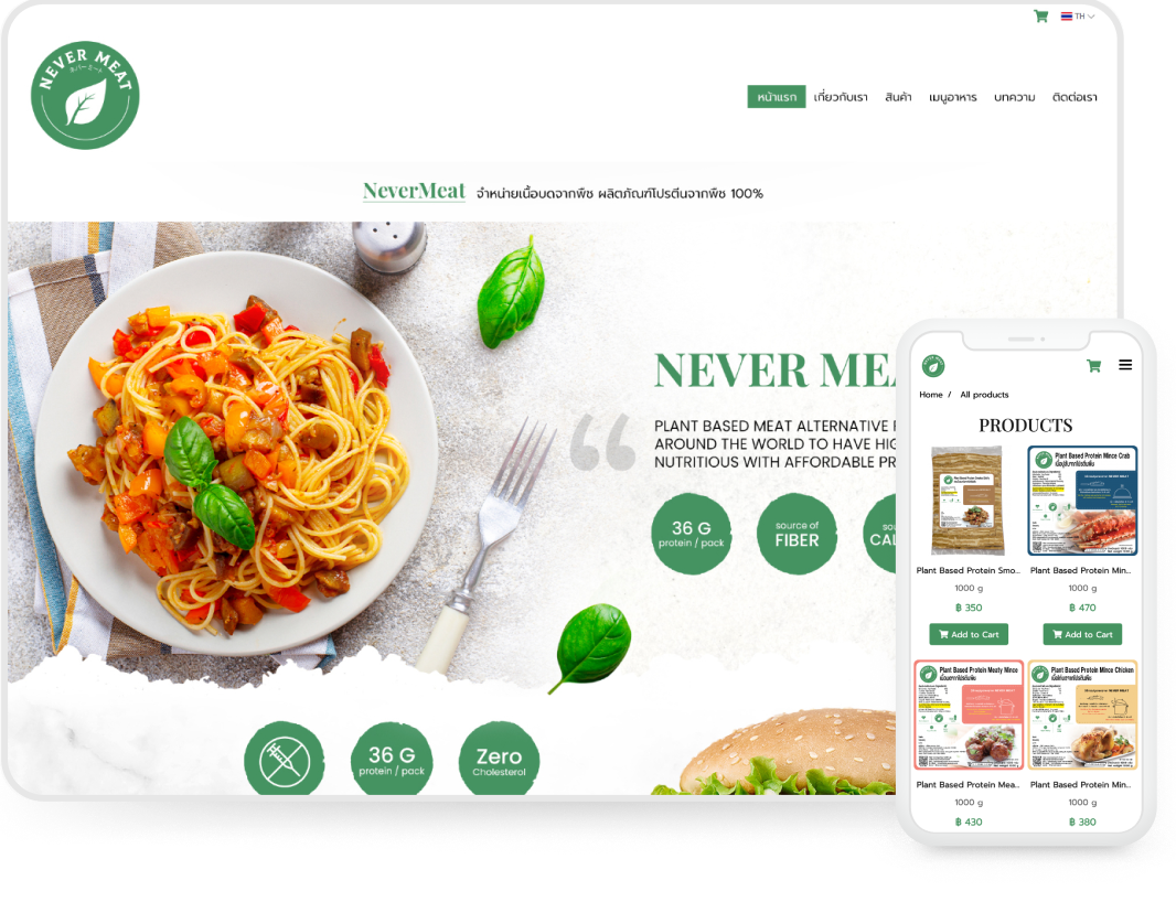 ออกแบบเว็บไซต์ธุรกิจอาหาร Never Meat